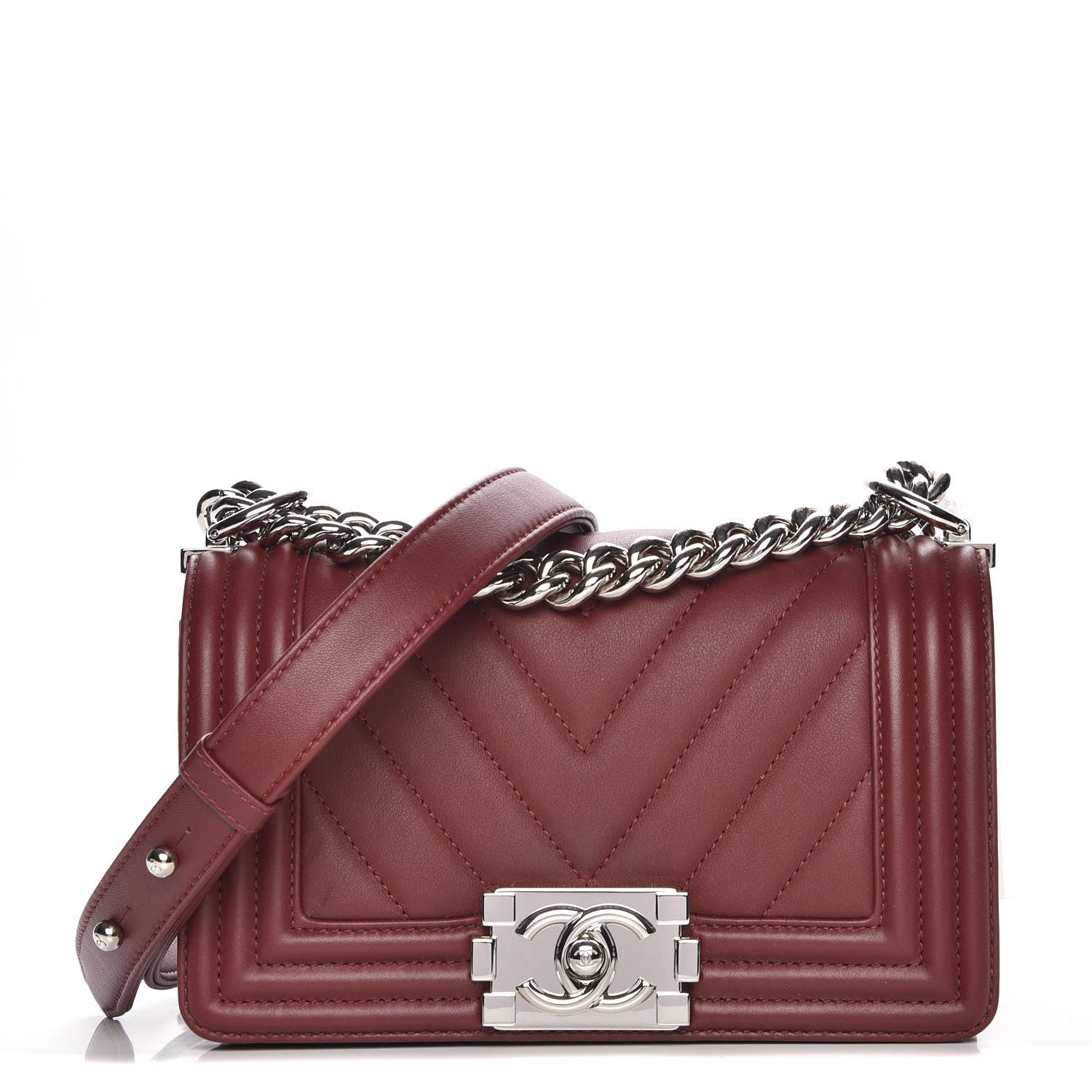 Chanel Calfskin Chevron Quilted Small Boy Flap Burgundy 1 of 8