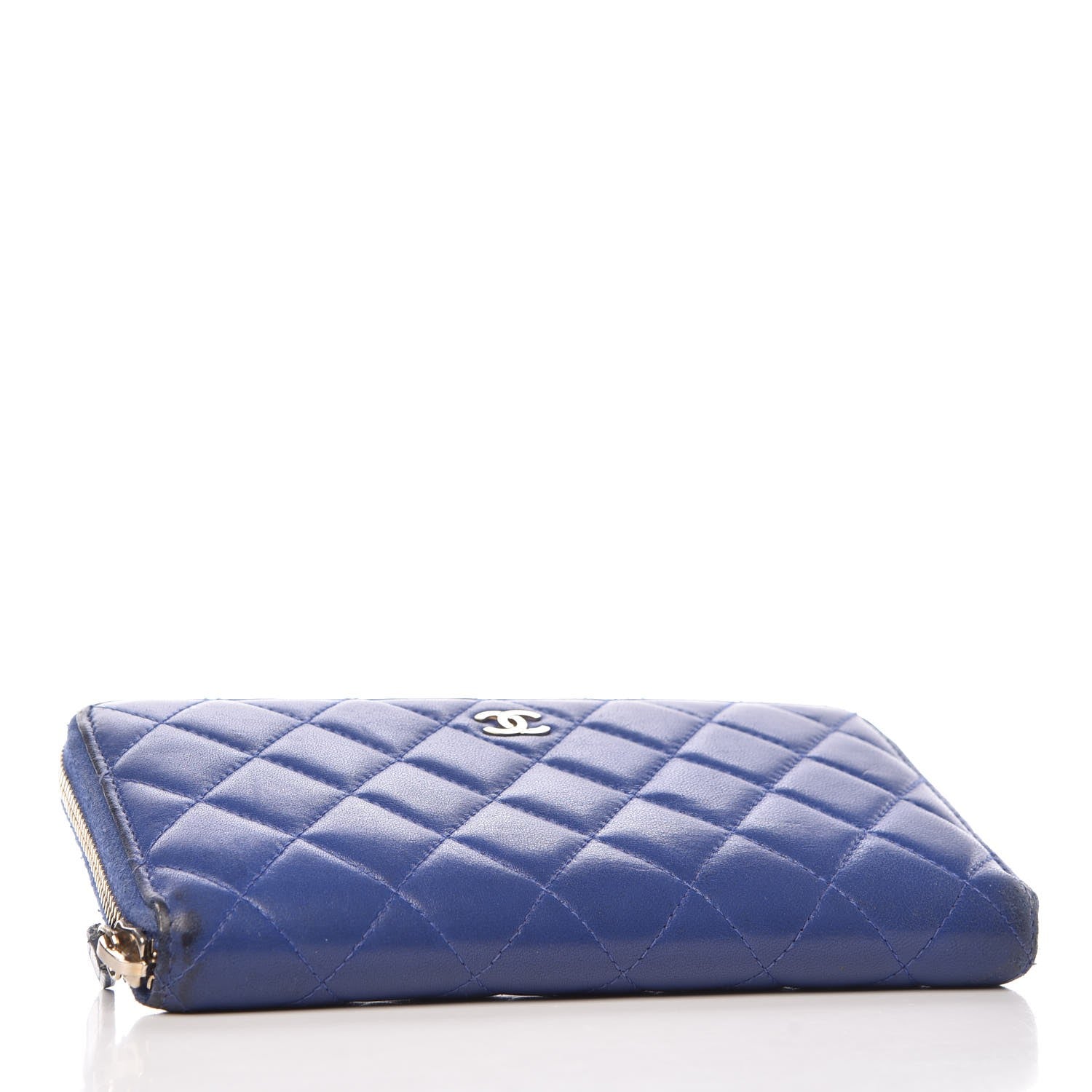 Chanel Lambskin Quilted Large Gusset Zip Around Wallet Blue 4 of 18
