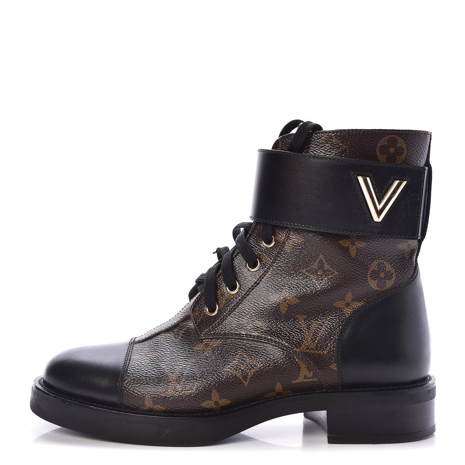 Louis Vuitton Calfskin Monogram Wonderland Flat Ranger Boots 38 Black 1 of 9