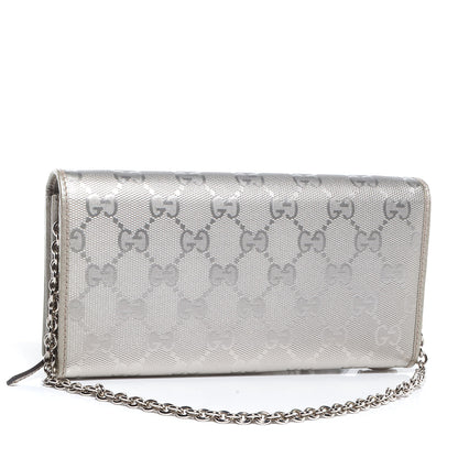Gucci Imprime Monogram GG Pierce Chain Clutch Wallet Silver 3 of 9