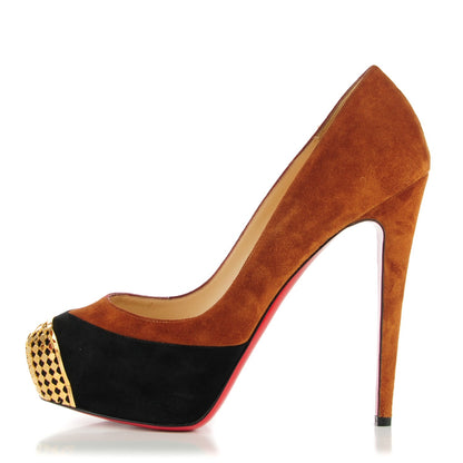 Christian Louboutin Suede Calfskin Maggie 140 Pumps 38.5 Black Brown 2 of 16