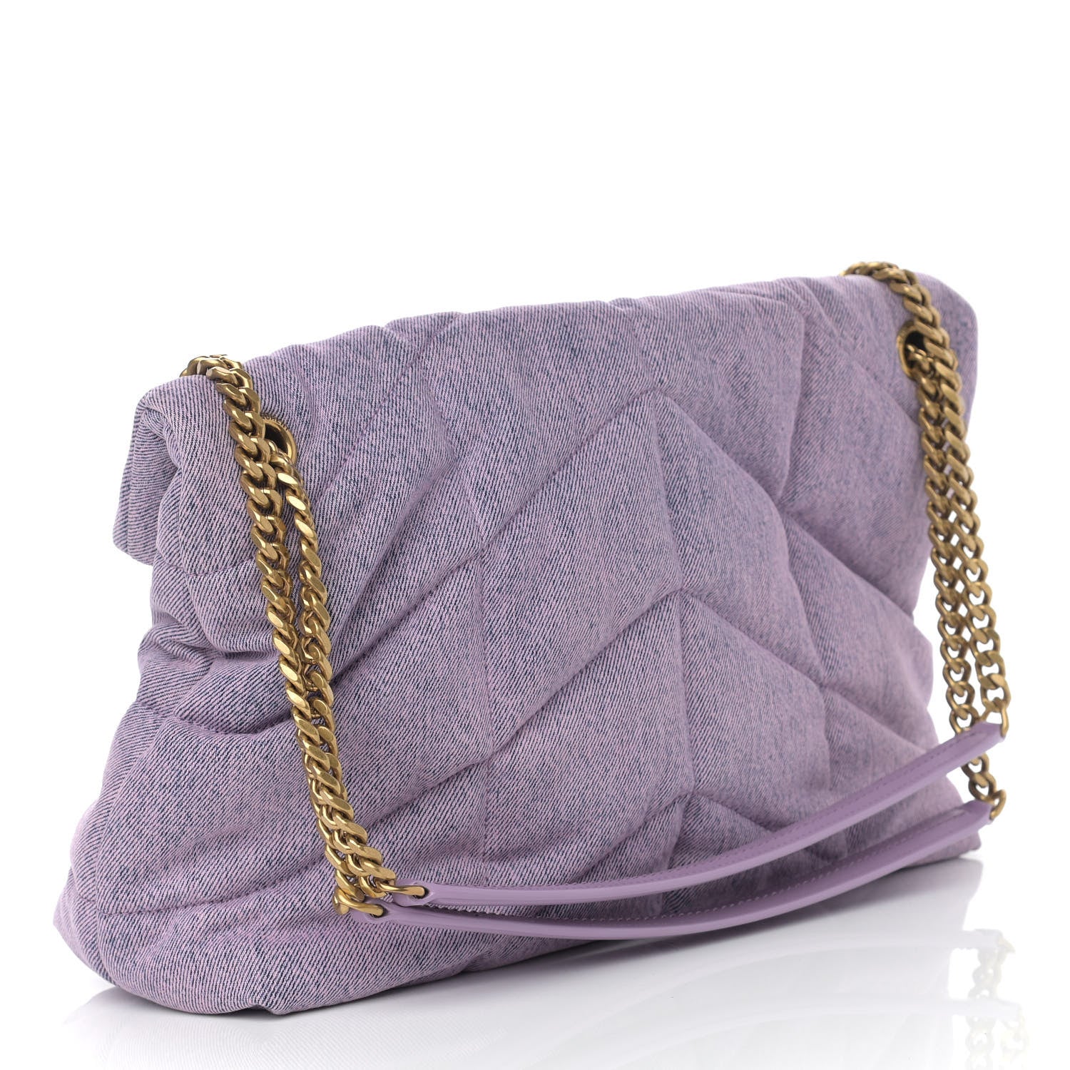 Saint Laurent Denim Quilted Medium Loulou Puffer Monogram Chain Satchel Bleached Lilac 3 of 10