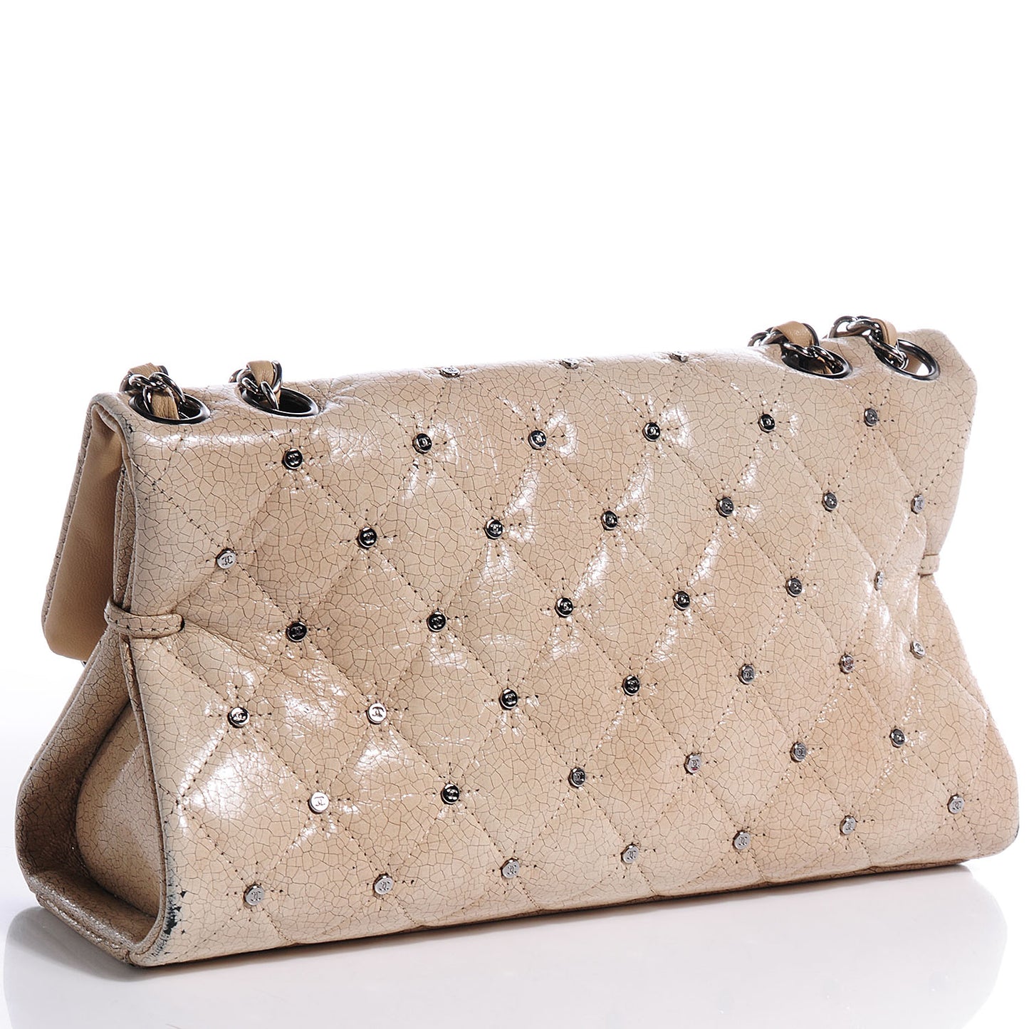 Glazed Crackled Calfskin Studded Mademoiselle Flap