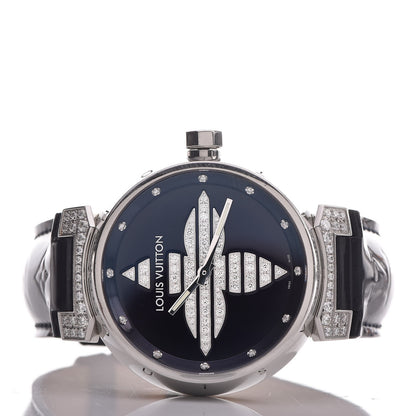 Louis Vuitton Stainless Steel Vernis Diamond 39mm Tambour Forever Quartz Watch Navy 3 of 11