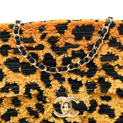 Chanel Sequin Mixed Fibers Leopard Print Mini Rectangular Flap Black Orange 8 of 11