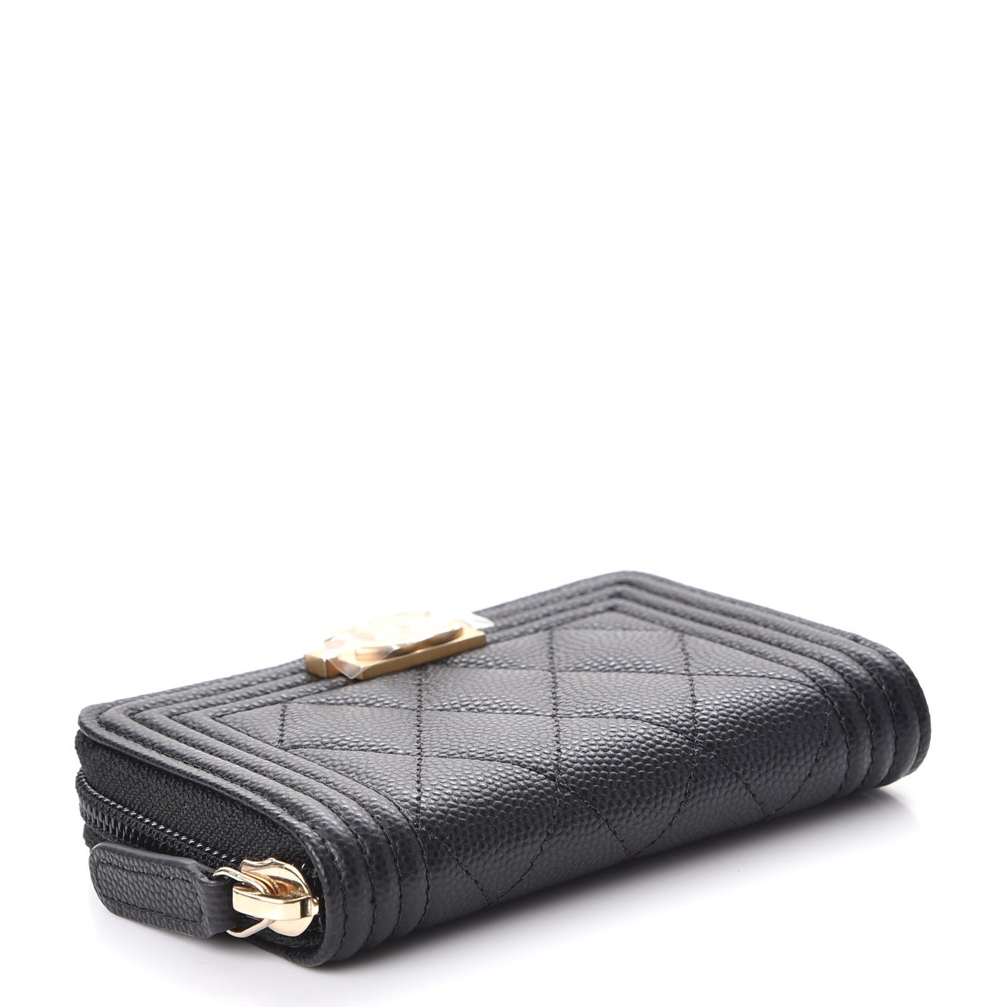 Caviar Quilted Boy Zip Around Coin Purse Wallet Black