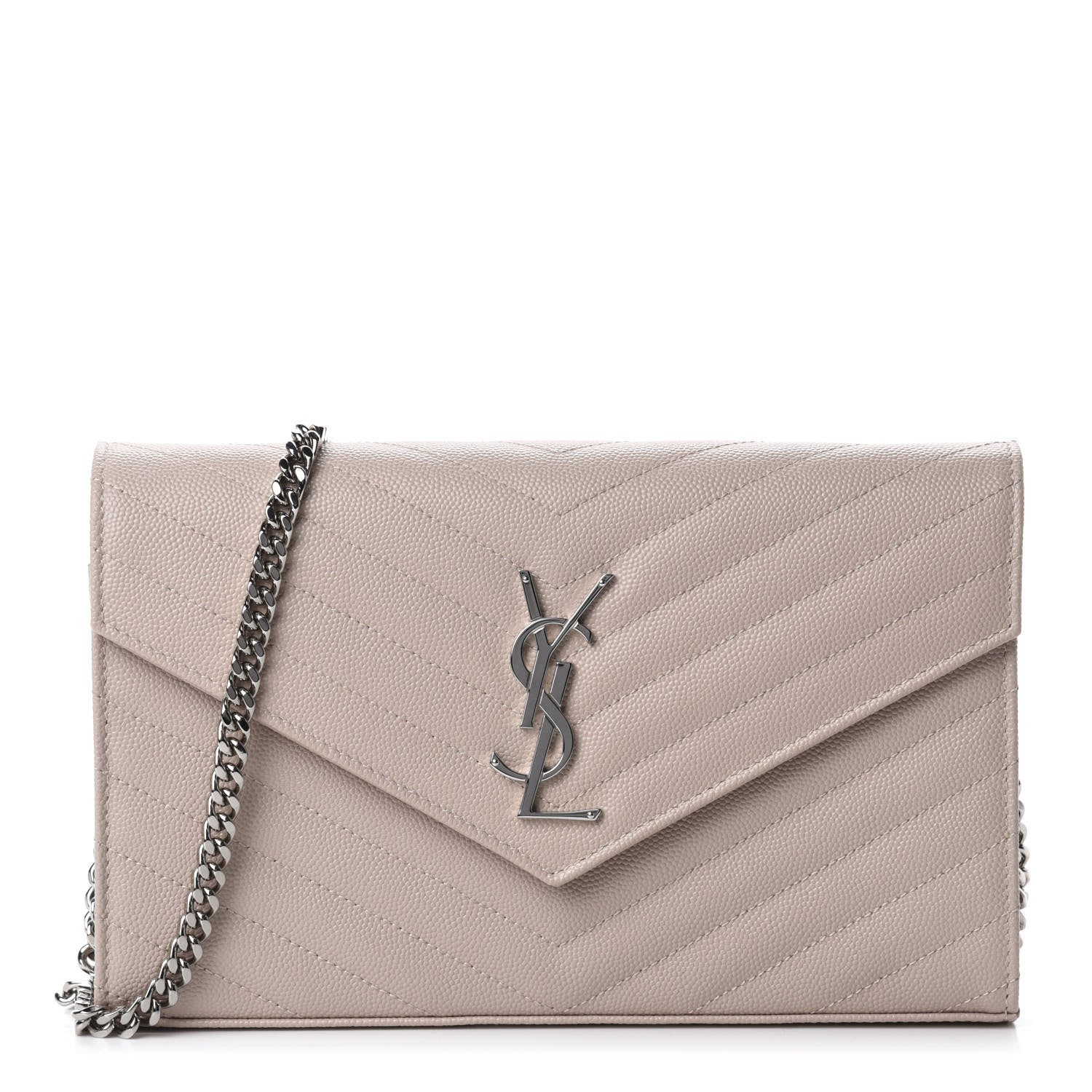 Saint Laurent Grain De Poudre Matelasse Chevron Monogram Chain Wallet Pale Pink 1 of 9