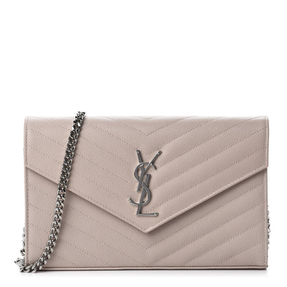 Saint Laurent Grain De Poudre Matelasse Chevron Monogram Chain Wallet Pale Pink 1 of 9
