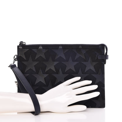 Valentino Garavani Canvas Leather Applique Camustars Zip Wristlet Pouch Blue 2 of 7