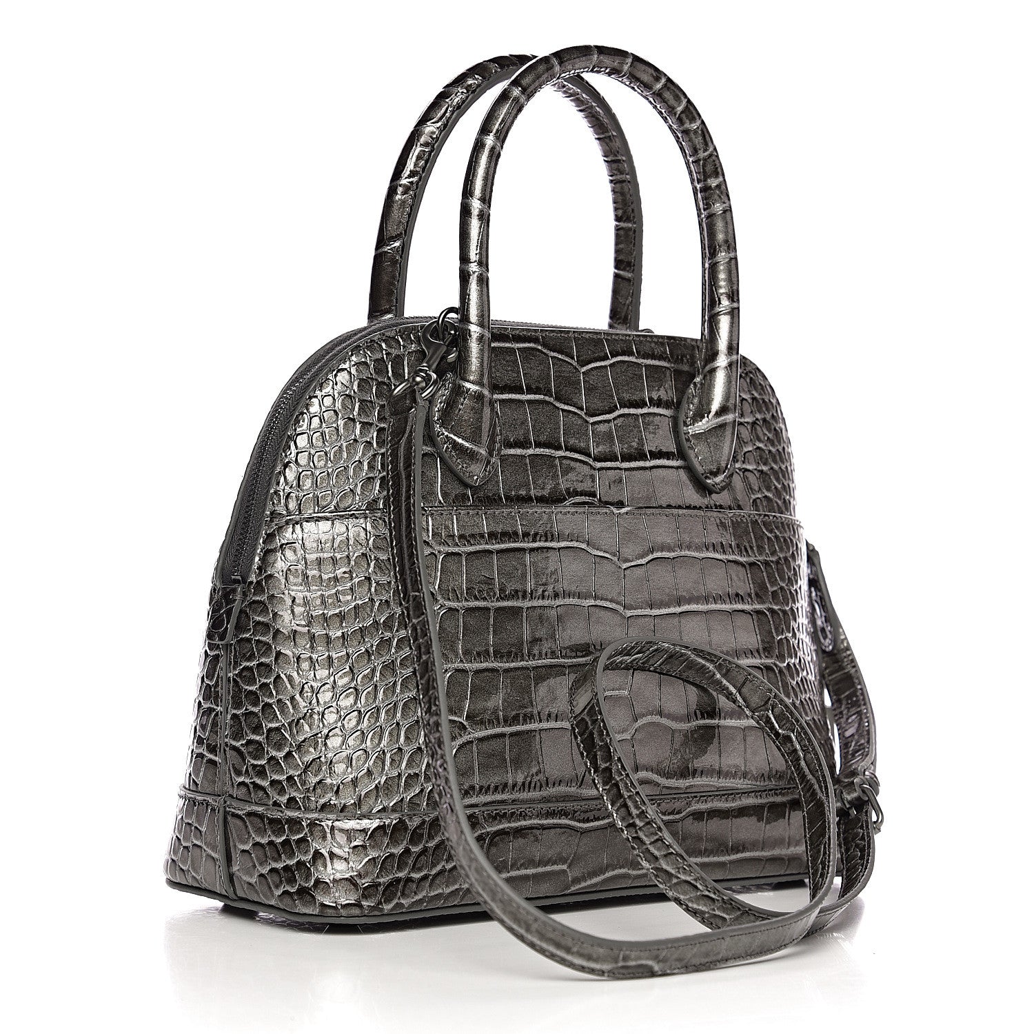 Balenciaga Metallic Calfskin Crocodile Embossed S Ville Top Handle Bag Grey 2 of 8