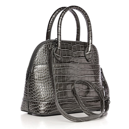 Balenciaga Metallic Calfskin Crocodile Embossed S Ville Top Handle Bag Grey 2 of 8