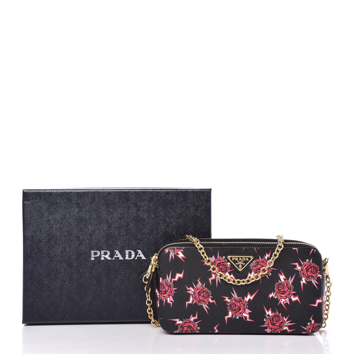 X UNIVERSAL STUDIOS Saffiano Frankenstein Rose Mini Double Zip Chain Crossbody Bag Lacca