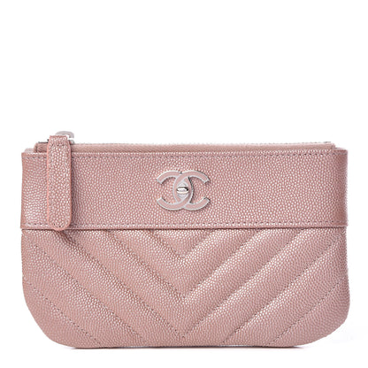 Chanel Metallic Caviar Chevron Quilted Small Vintage Mademoiselle Cosmetic Case Pink 1 of 7