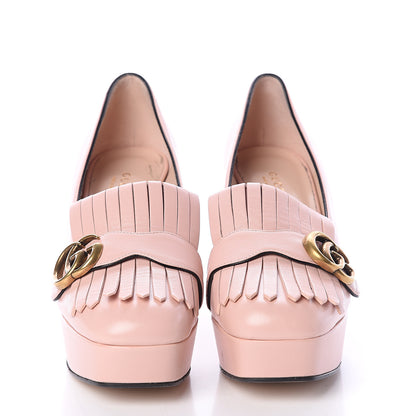 Gucci Malaga Kid GG Marmont Fringe Platform Loafer Pumps 37.5 Perfect Pink 2 of 7