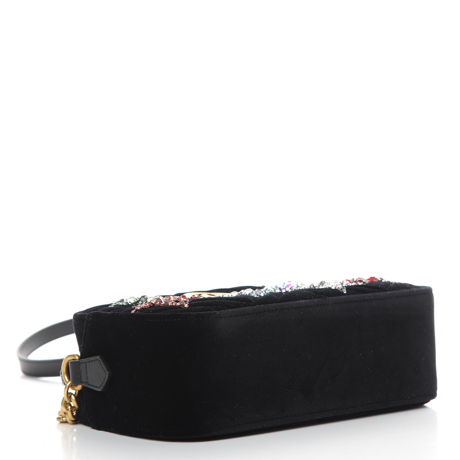 Gucci Velvet Matelasse Crystal Star Embroidered Small GG Marmont Chain Shoulder Bag Black 4 of 11