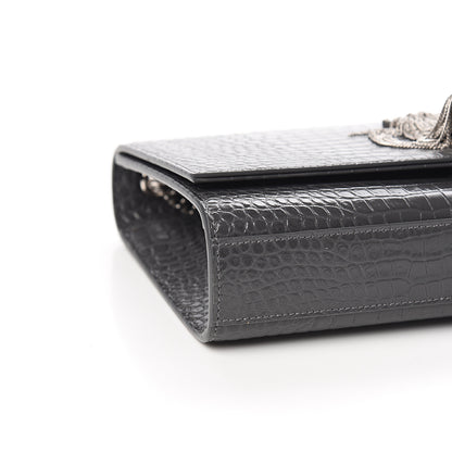 Saint Laurent Calfskin Crocodile Embossed Medium Classic Monogram Kate Tassel Satchel Fog 6 of 8