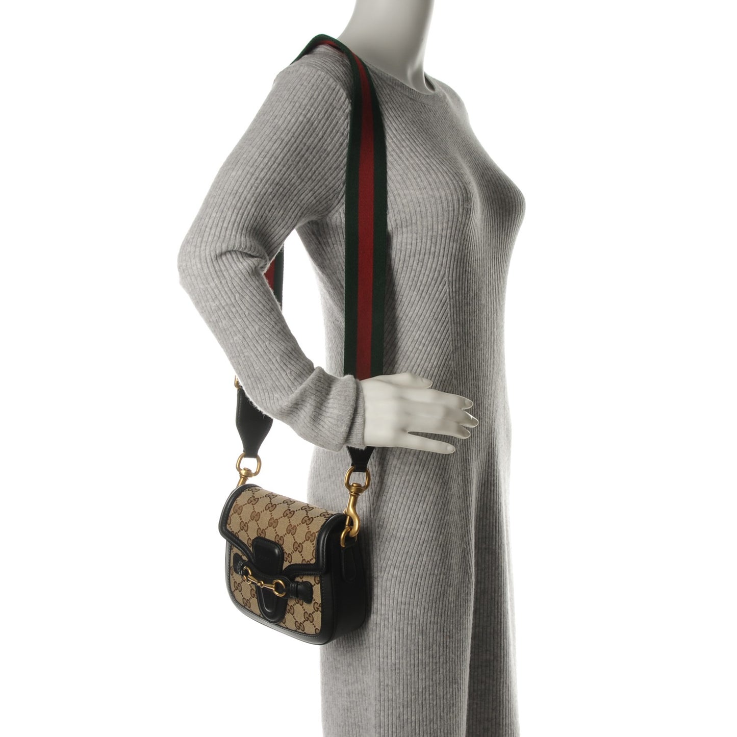 Monogram Small Lady Web Shoulder Bag Beige Black