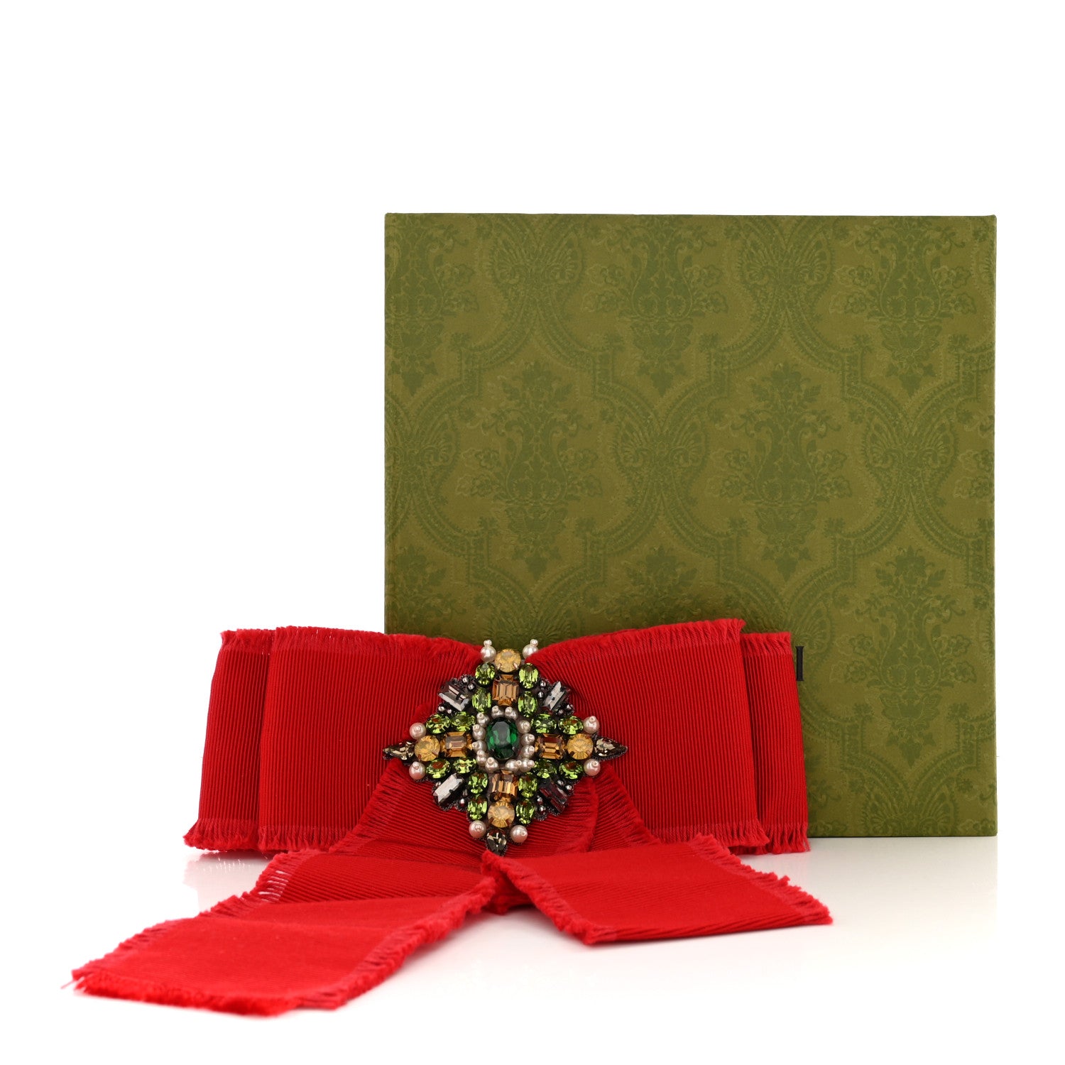 Gucci Grosgrain Crystal Bow Brooch Red 5 of 5