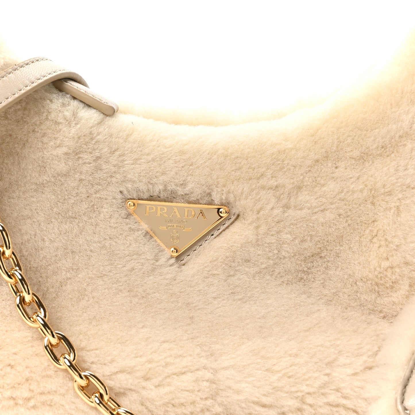 Shearling Nappa Mini Re-Edition Shoulder Bag Ecru