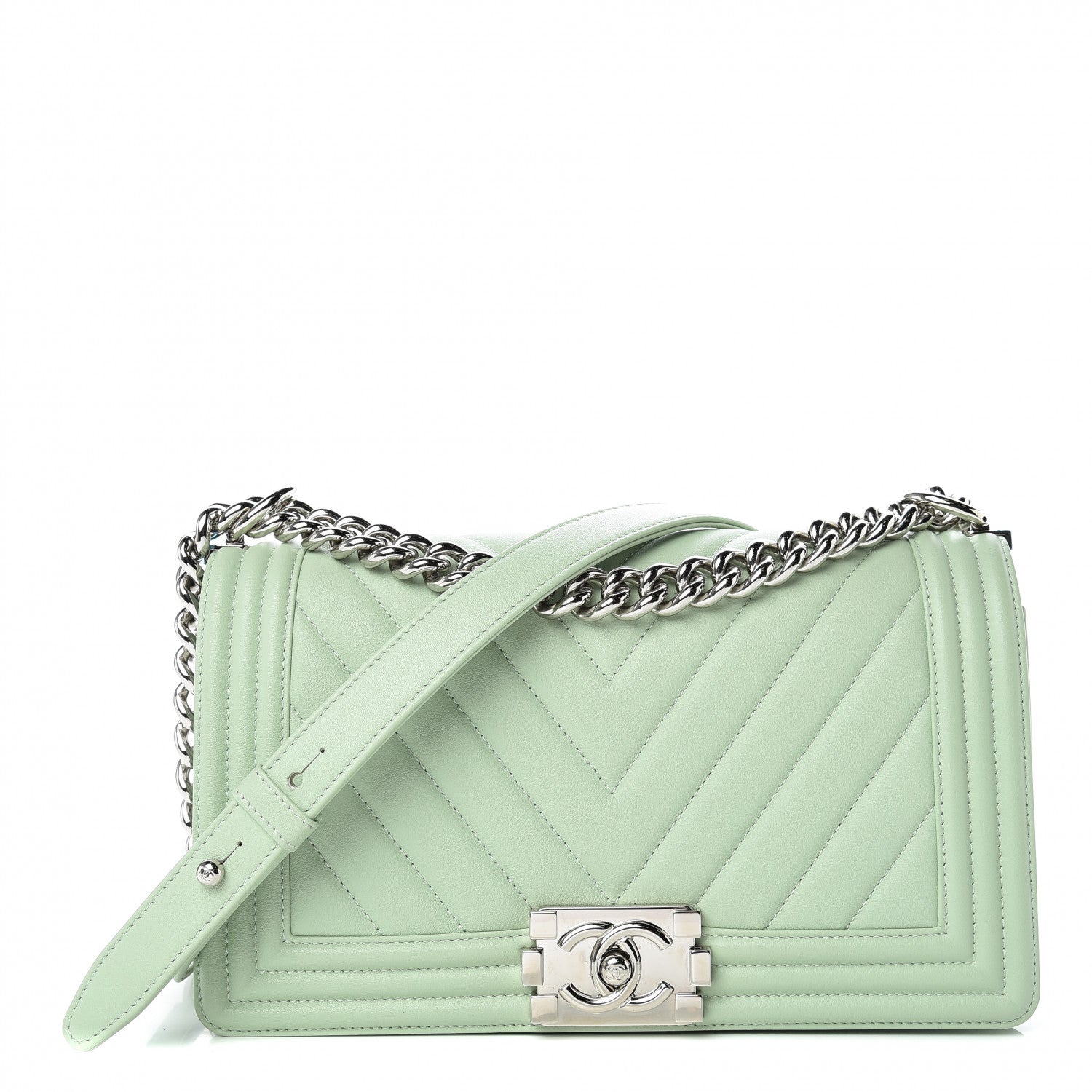 Chanel Calfskin Chevron Quilted Medium Boy Flap Light Green 1 of 10