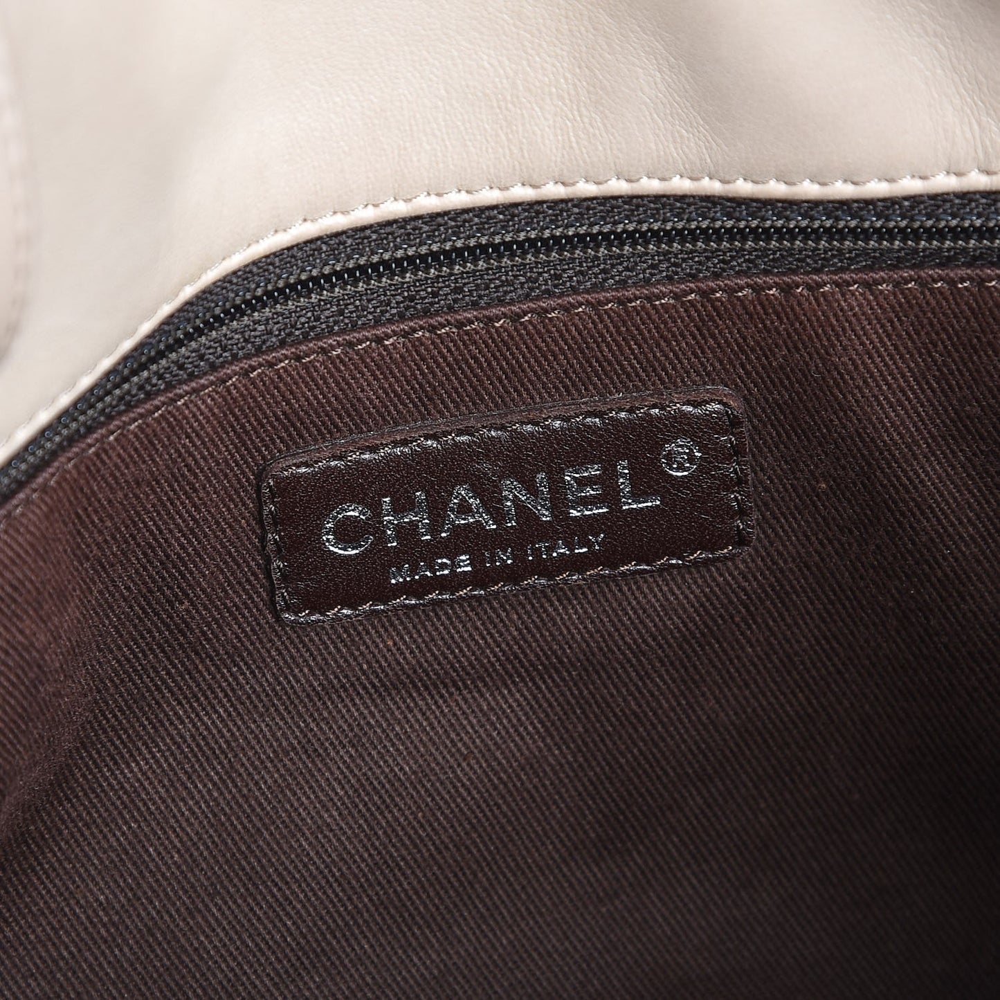 Lambskin Quilted Small Paris Biarritz Tote Beige Brown