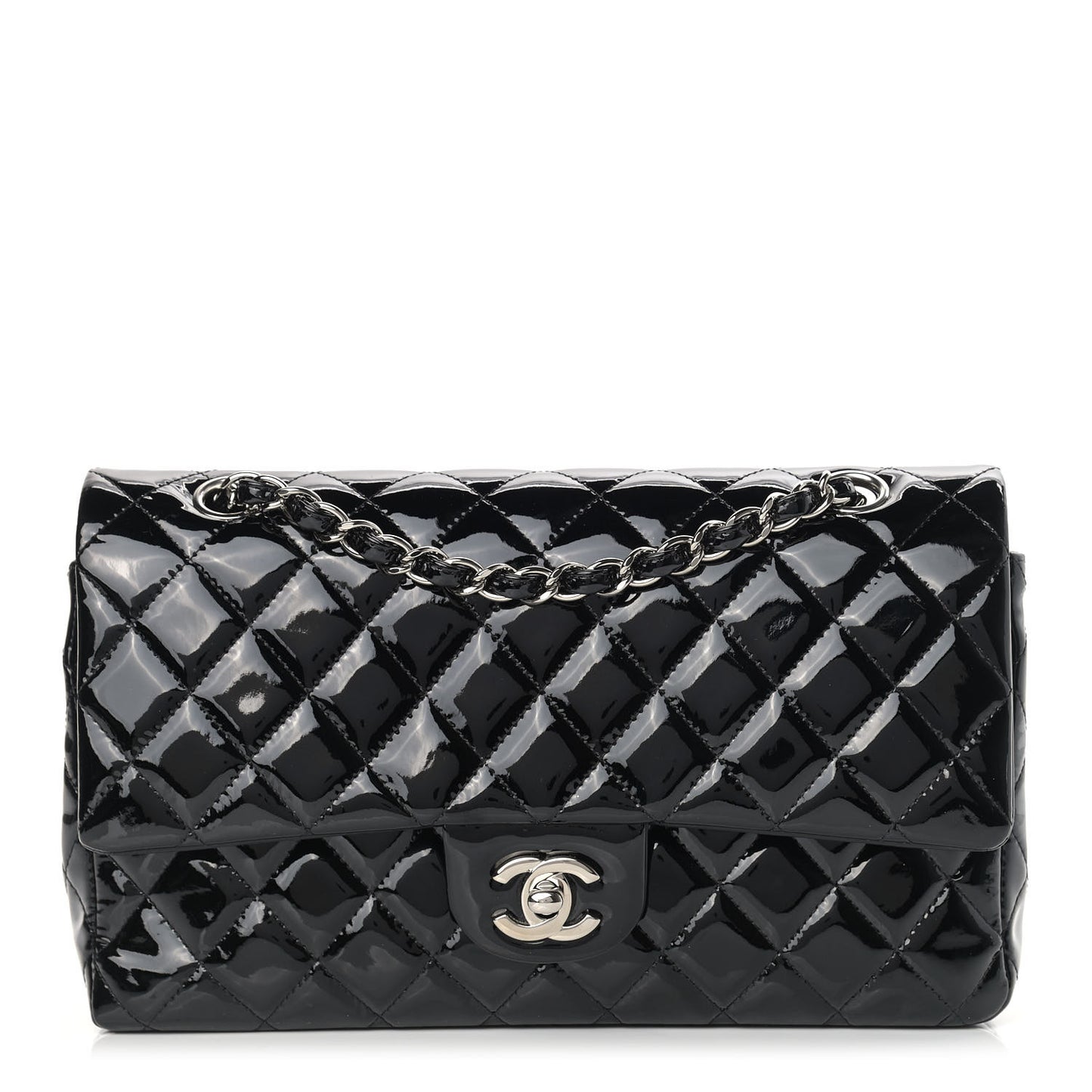 Patent Quilted Medium Double Flap Black
