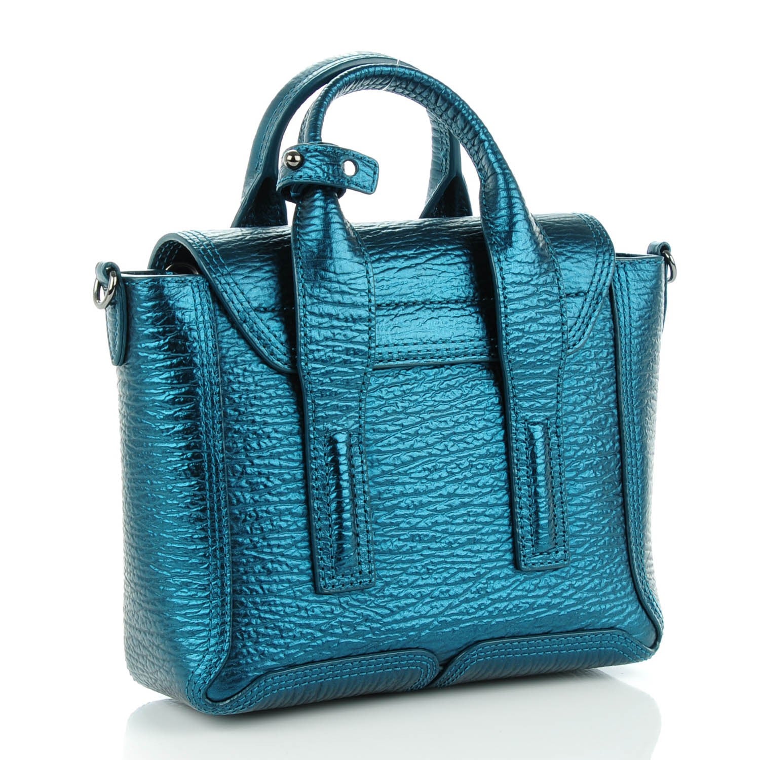 3.1 Phillip Lim 3.1 Metallic Textured Calfskin Mini Pashli Satchel Turquoise 3 of 8