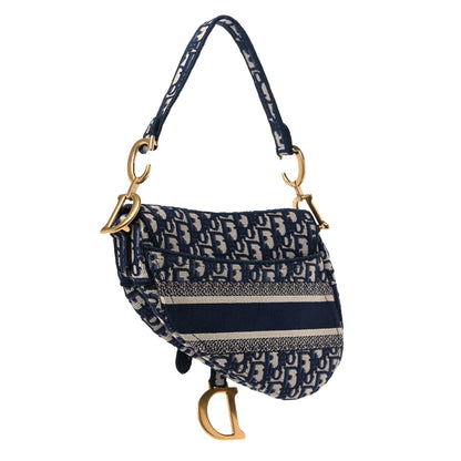 Christian Dior Oblique Embroidered Saddle Bag Blue 3 of 11