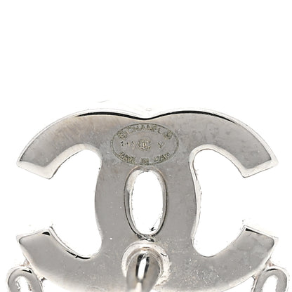 Chanel Crystal CC Peace Sign Emoji Earrings Silver 3 of 4