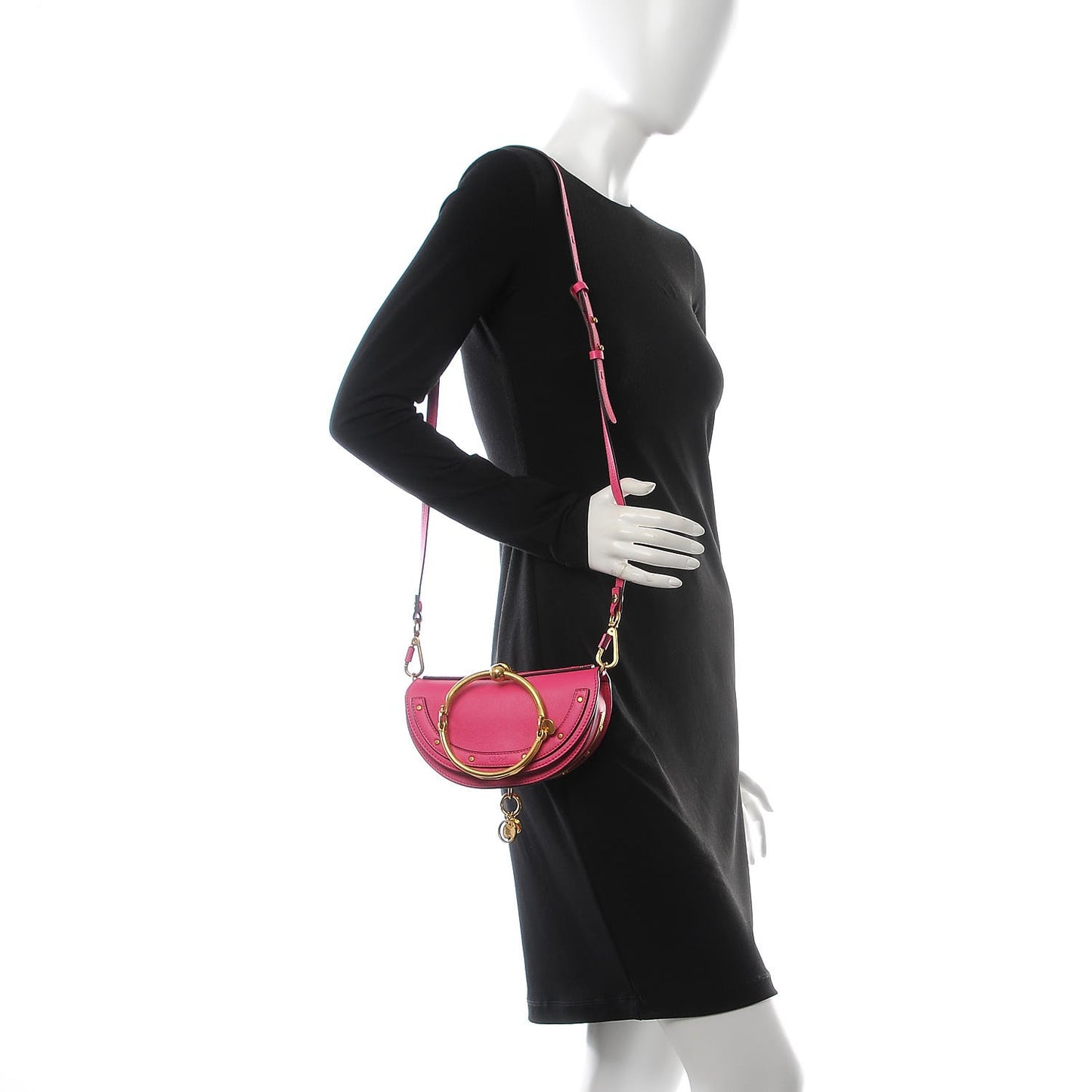 Calfskin Small Nile Bracelet Minaudiere Bag Fuchsia Rose