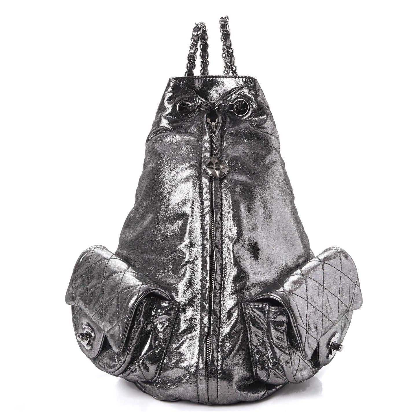 Iridescent Calfskin Backpack Is Back Silver