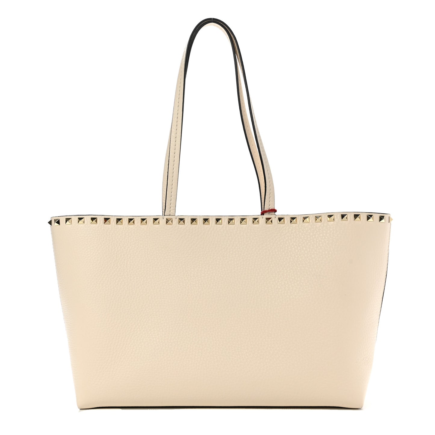 Grained Calfskin Small Rockstud Shoulder Tote Light Ivory