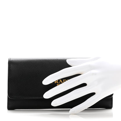 Prada Saffiano Continental Flap Wallet Black Ibisco 2 of 12