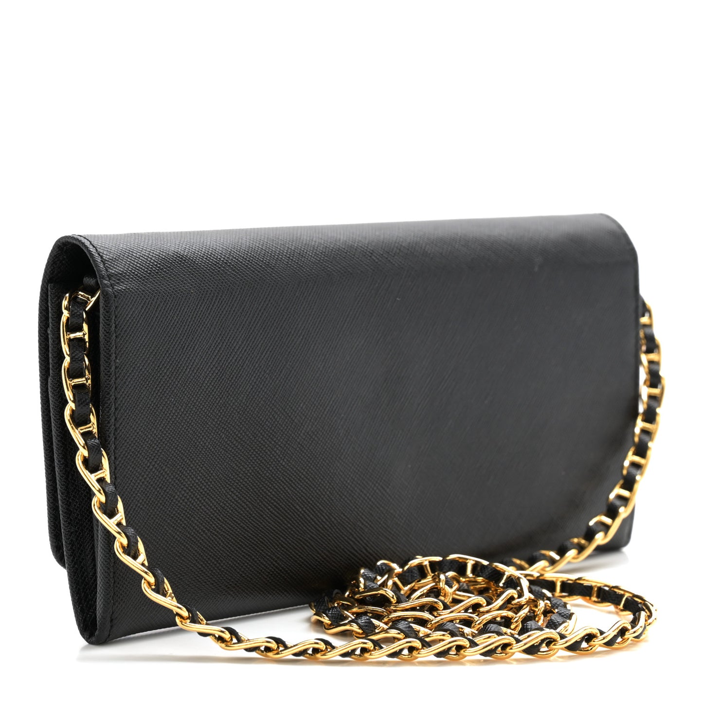 Saffiano Metal Oro Chain Wallet Black