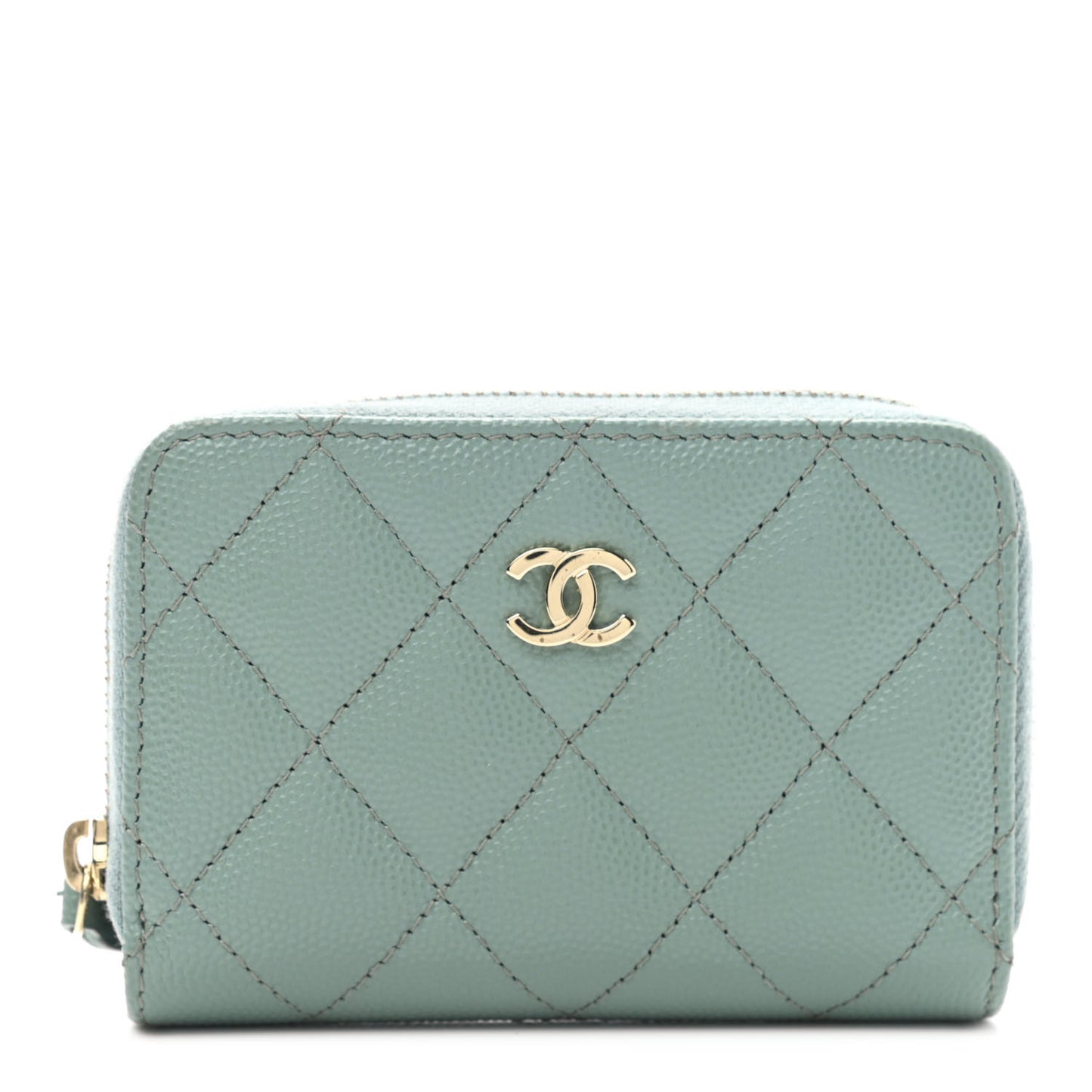 Caviar Quilted Zip Around Coin Purse Wallet Dark Green