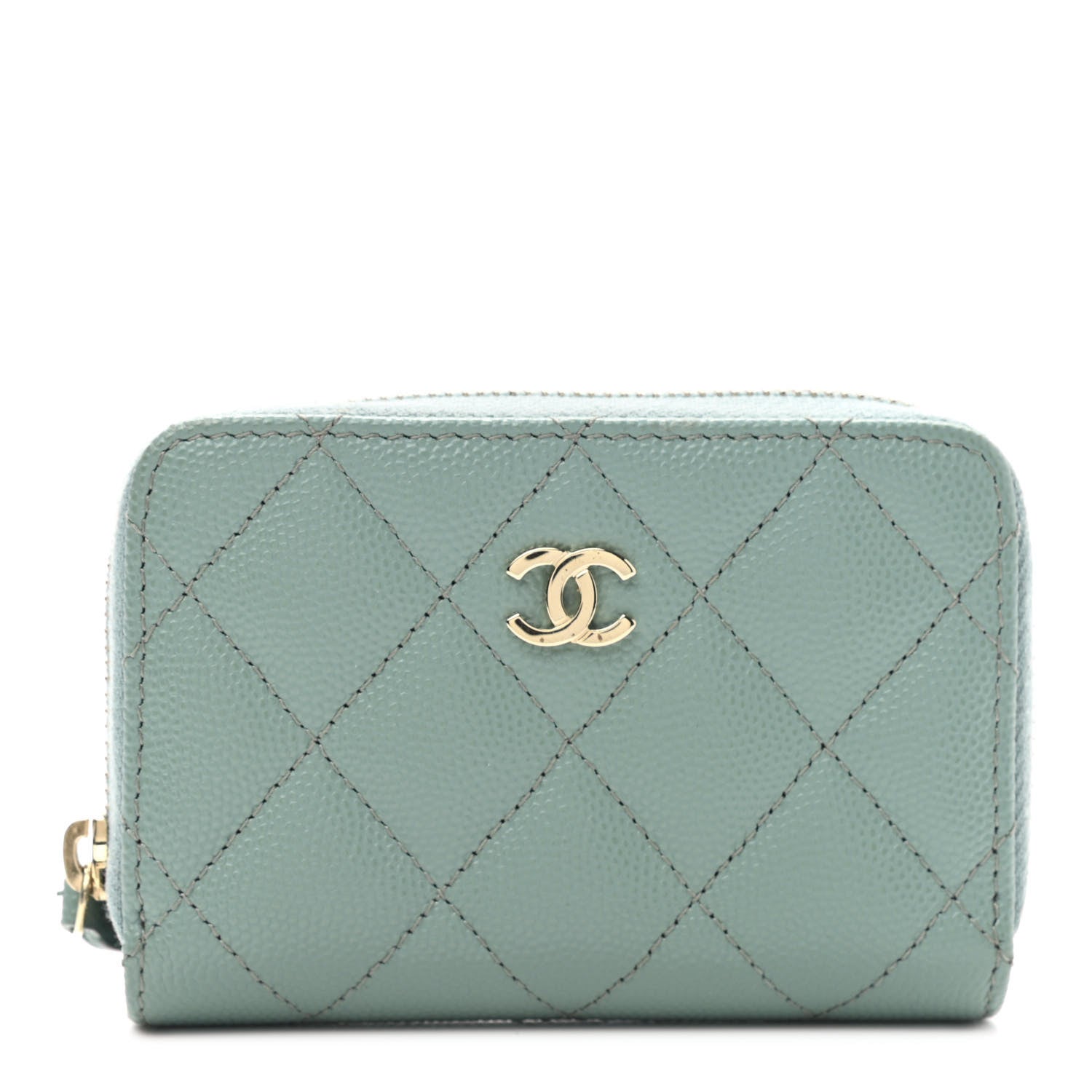 Chanel Caviar Quilted Zip Around Coin Purse Wallet Dark Green 1 of 8