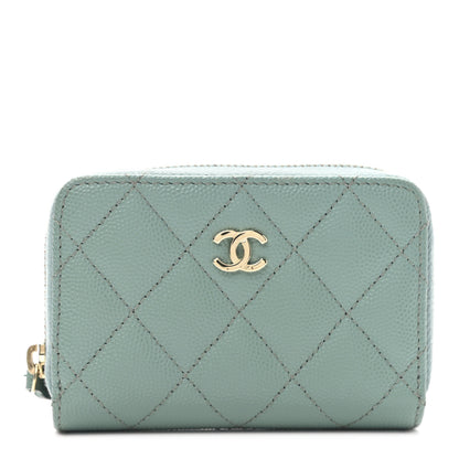 Chanel Caviar Quilted Zip Around Coin Purse Wallet Dark Green 1 of 8