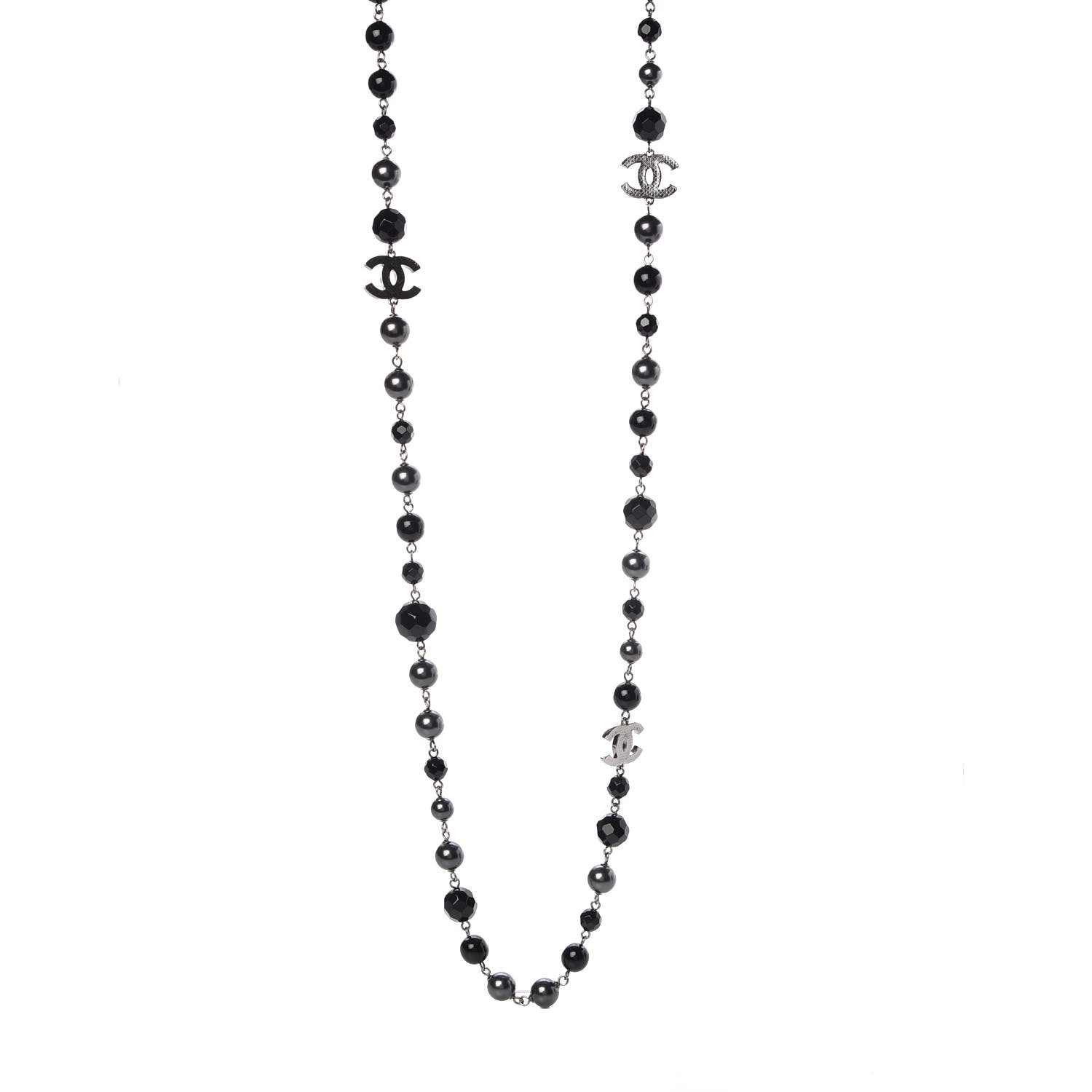Chanel Ruthenium Beaded CC Long Necklace Black 1 of 6
