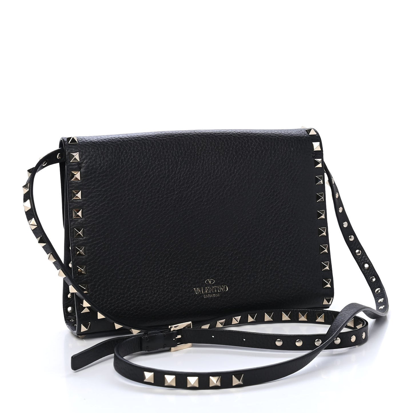 Pebbled Calfskin Medium Rockstud Flip Lock Crossbody Bag Black