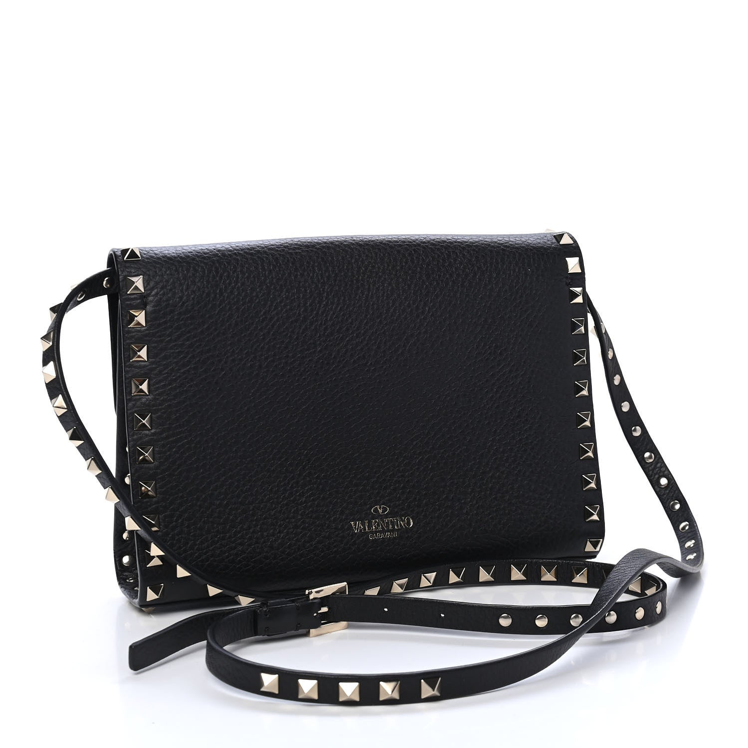 Valentino Garavani Pebbled Calfskin Medium Rockstud Flip Lock Crossbody Bag Black 3 of 9
