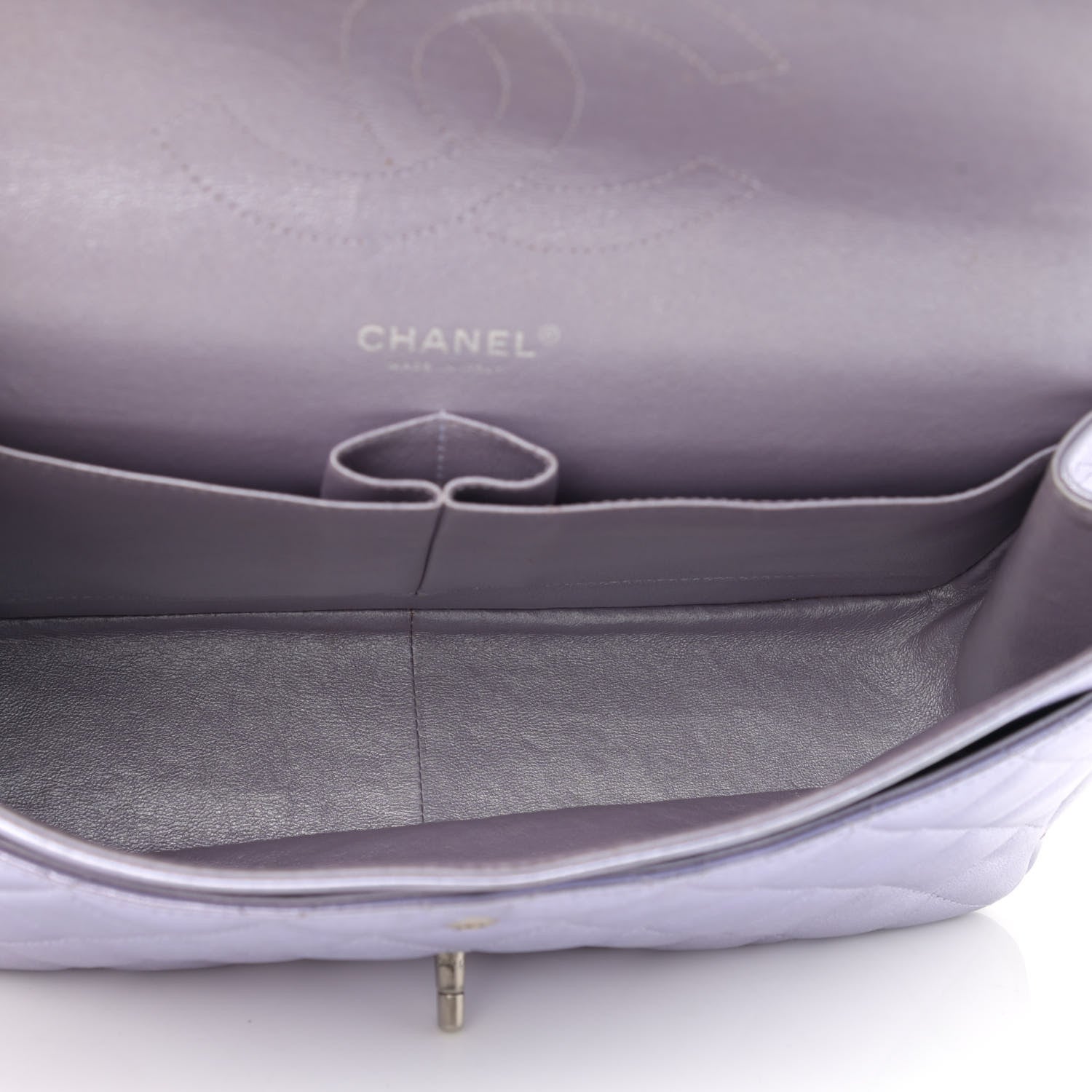 Chanel Metallic Lambskin Quilted Jumbo Double Flap Light Purple 5 of 13