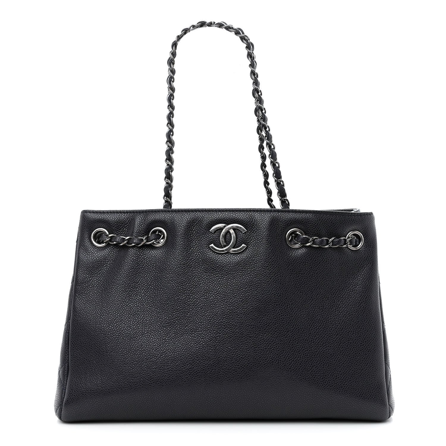 Chanel Metallic Grained Calfskin Woven Chain Medium Shopping Tote Dark Navy 1 of 10