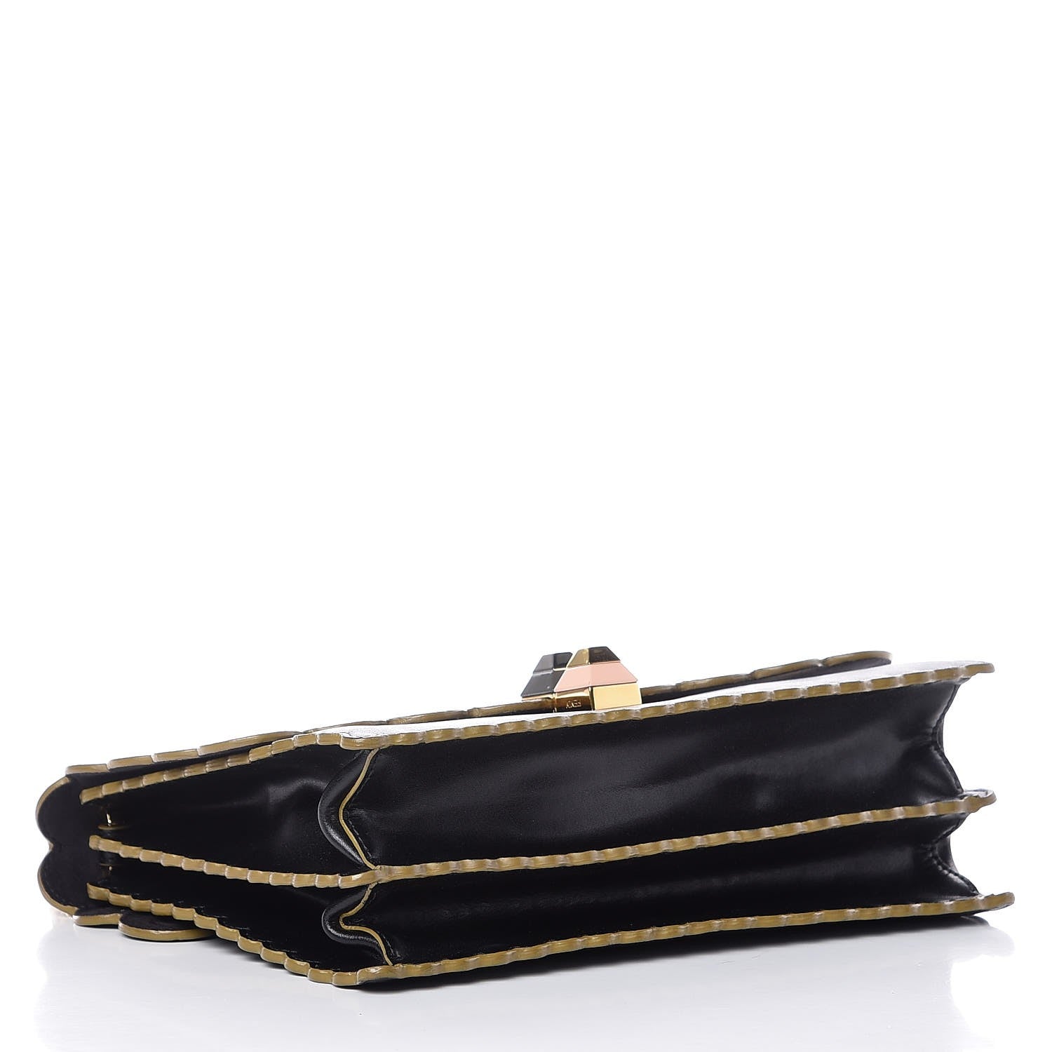 Fendi Vitello Liberty Scalloped Studded Kan I Shoulder Bag Black 4 of 8