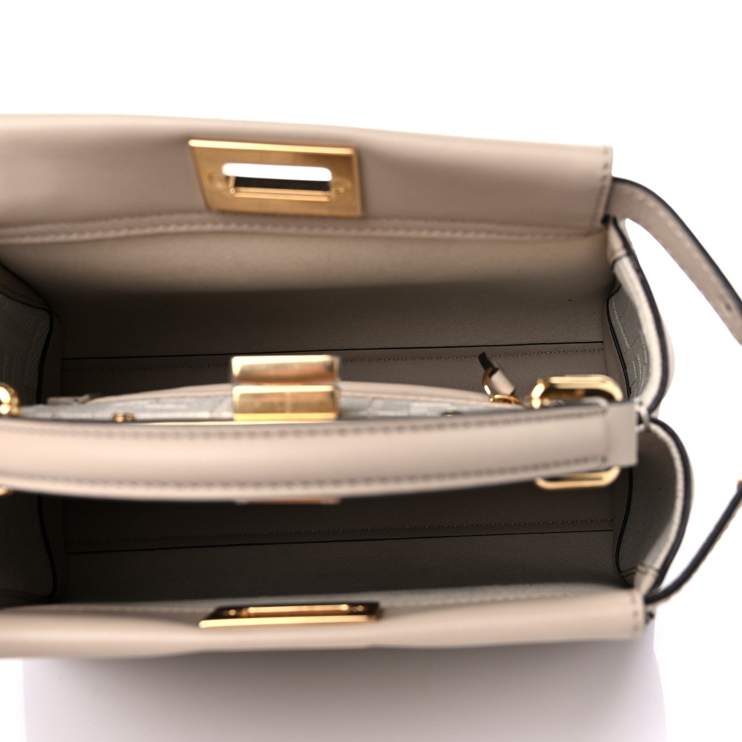Fendi Vitello Seta Cotton Canvas FF Embroidered Mini Peekaboo Iconic Satchel Nuvola 5 of 8