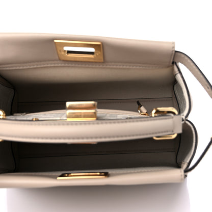Fendi Vitello Seta Cotton Canvas FF Embroidered Mini Peekaboo Iconic Satchel Nuvola 5 of 8