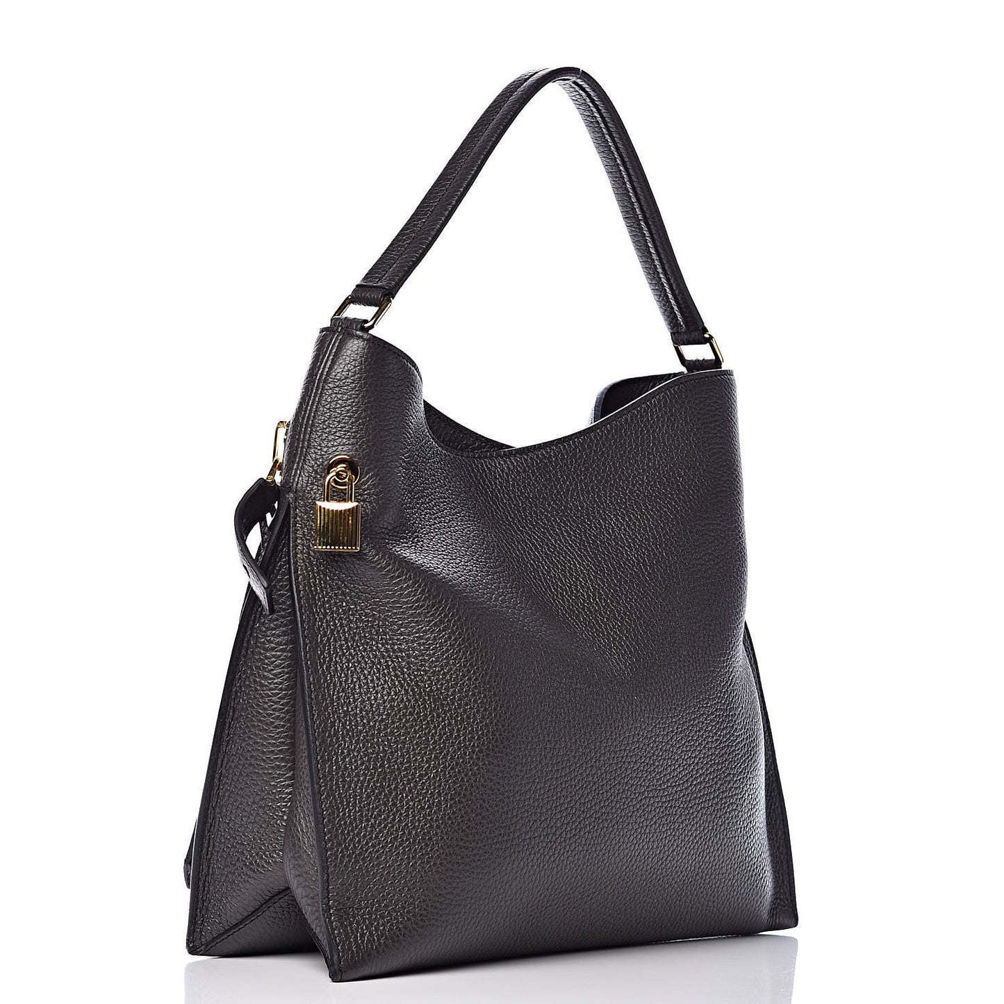 Pebbled Calfskin Small Alix Padlock Zip Hobo Bag Dark Pearl