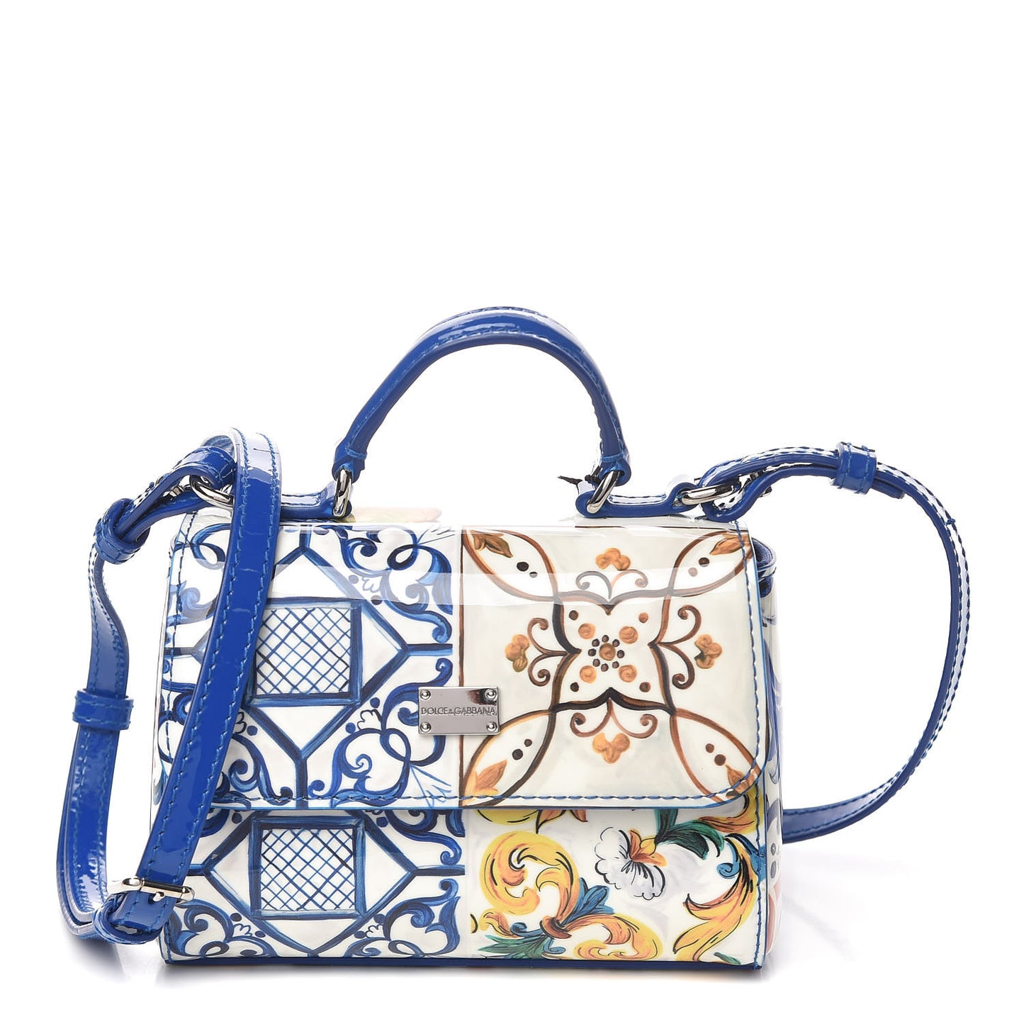 Vernis Micro Majolica Printed Miss Sicily Satchel White Blue