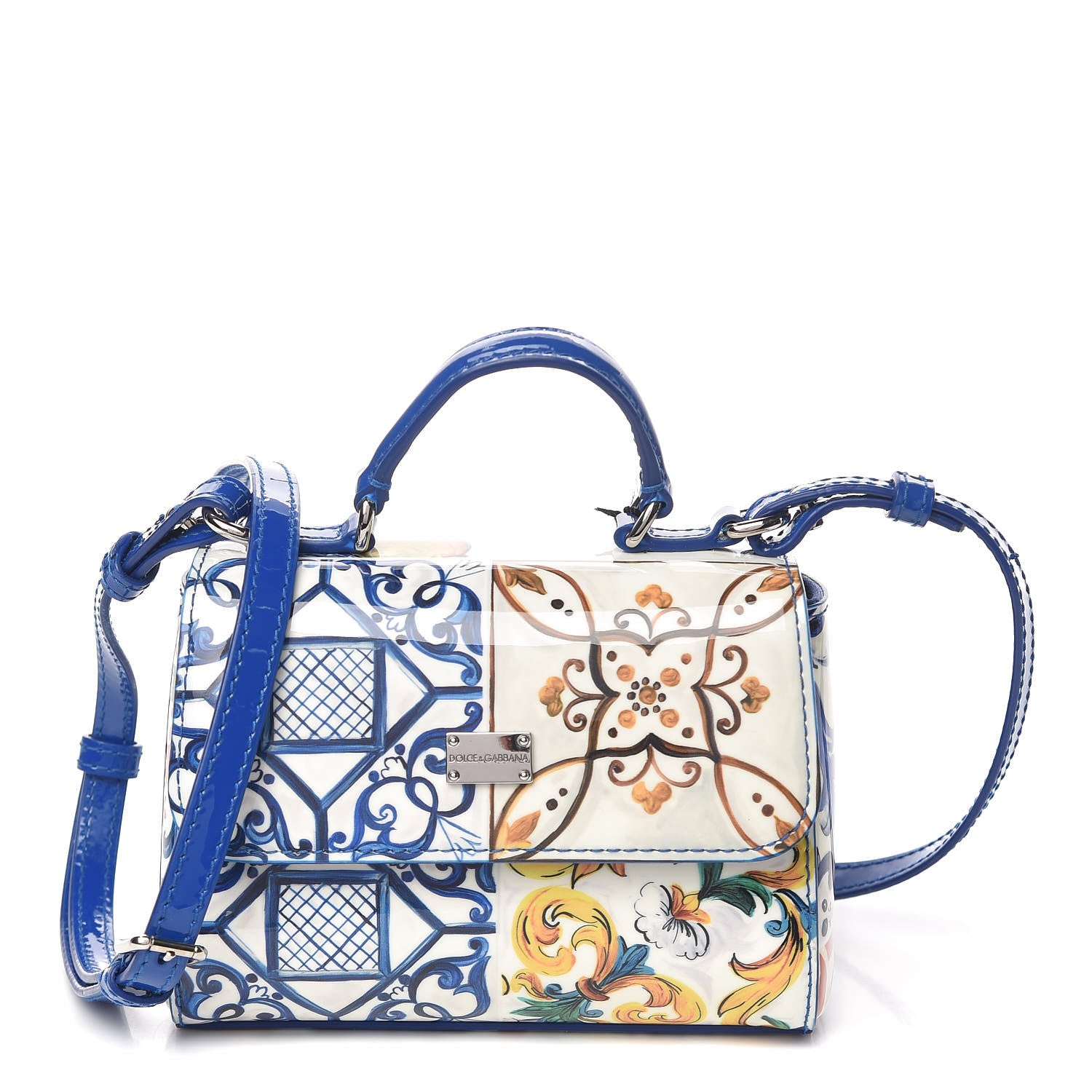 Dolce & Gabbana Vernis Micro Majolica Printed Miss Sicily Satchel White Blue 1 of 10