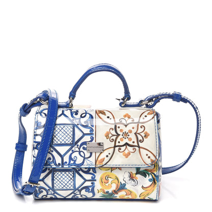 Dolce & Gabbana Vernis Micro Majolica Printed Miss Sicily Satchel White Blue 1 of 10