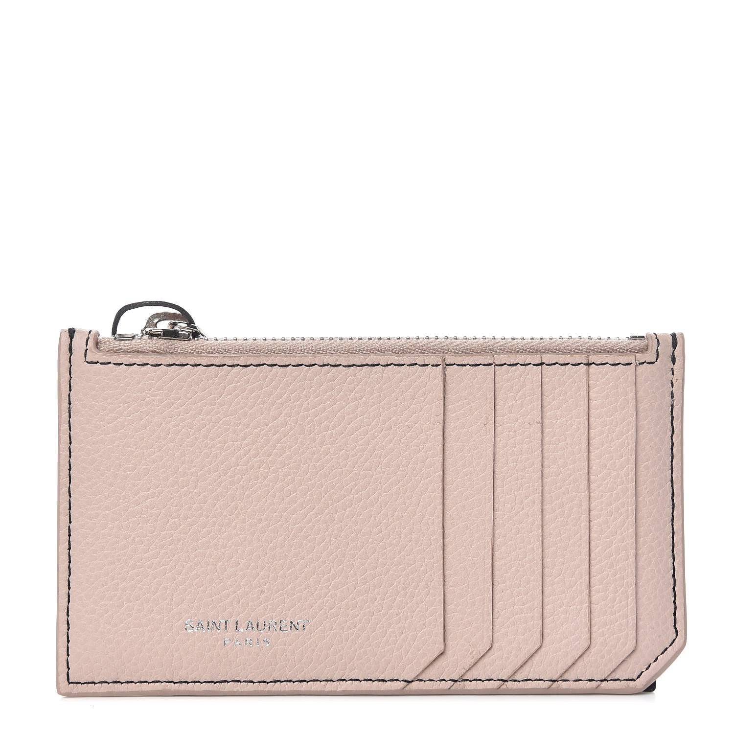 Saint Laurent Grained Calfskin 5 Fragments Zip Pouch Card Holder Marble Pink 1 of 7